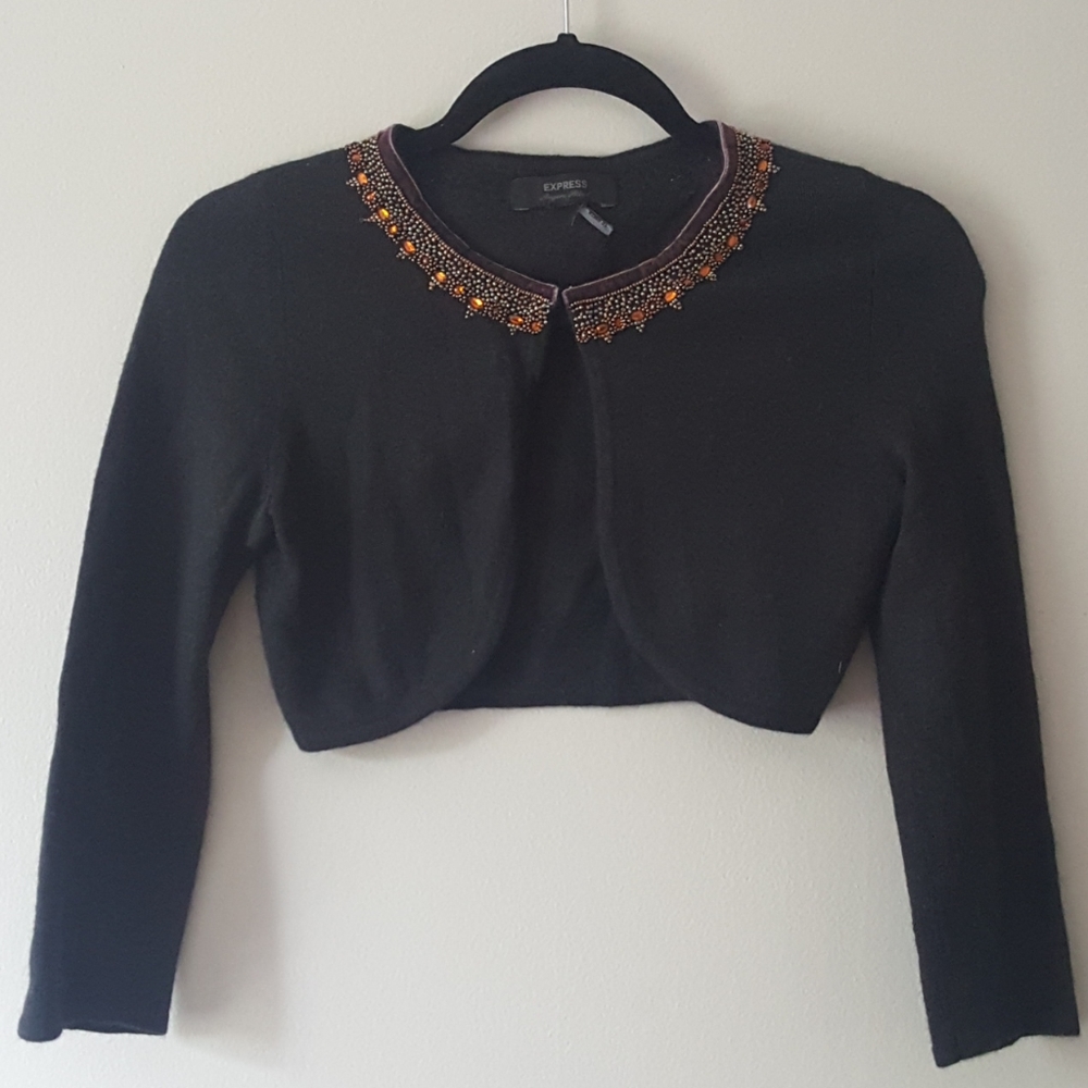 Express Black Angora Blend Cropped Sweater